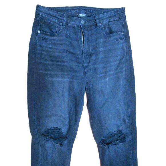 American Eagle Women Jeans Black Straight Leg Distressed Ripped Pockets Size 10 - Picture 2 of 6